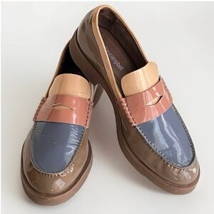 Jeffrey Campbell Women's Penny Loafers Taupe Colorblocked Patent Leather Size 11